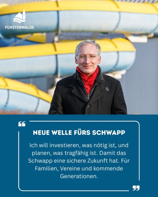 In das Schwapp jetzt zu investieren, ist wichtig und zwar mit klarem Blick nach vorn.🌊

Der Geschäftsführer hat einen überzeugenden Plan vorgelegt: Das Schwapp soll energetisch saniert und zukunftsfest aufgestellt werden. Dieses Vorhaben unterstütze ich ausdrücklich. Wenn ich Bürgermeister bin, will ich das aktiv vorantreiben, nicht nur mit Worten, sondern auch in den Gesprächen und Entscheidungen, die dafür nötig sind.
Ziel ist, rund 40 % Fördermittel einzuwerben. Hier werde ich mich als Bürgermeister persönlich einbringen, damit das Verfahren erfolgreich läuft. Gleichzeitig müssen wir prüfen, ob und wie das Sondervermögen eingesetzt werden kann, um eine schnelle Umsetzung ab 2027 wirklich abzusichern und die vom Geschäftsführer benannten Ziele auch zuverlässig einzuhalten.

Warum das so wichtig ist? Weil das Schwapp ein zentraler Ort für viele Menschen ist: Kinder lernen hier schwimmen, Familien verbringen hier Zeit und unsere Vereine brauchen verlässliche Wasserzeiten für Training und Sport.
Ja, es gab früher Plankosten, auch zur „Surf-Era“. Aber jetzt zählt nicht der Blick in den Rückspiegel, sondern der nächste Schritt nach vorn: Schwapp sanieren, Fördermittel holen, Umsetzung absichern und zwar schnell.💪

#Schwapp #Fürstenwalde #SchwimmenLernen #VereineStärken #InvestierenStattVerwalten

Unterstützt durch: CDU Fürstenwalde, SPD Fürstenwalde, Grüne Fürstenwalde, Linke Fürstenwalde