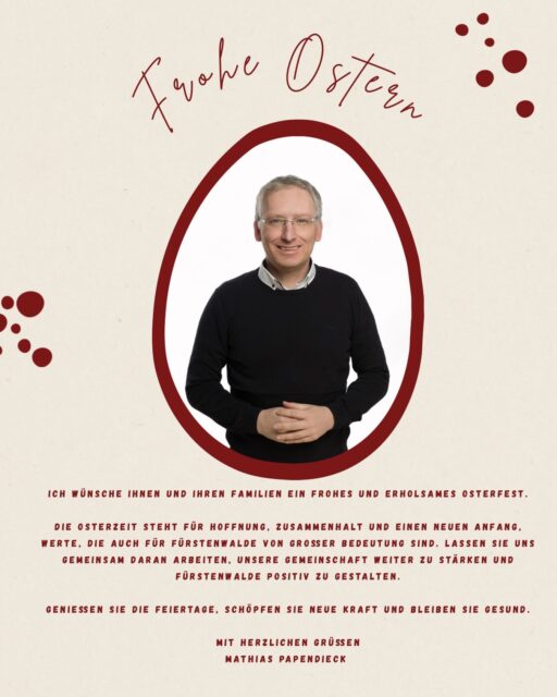 Frohe Ostern und entspannte Feiertage! 🐰🌷 Möge die Zeit euch Freude, Ruhe und viele schöne Momente bringen.

#FroheOstern #Ostern2026 #Frühling #Gemeinschaft #Fürstenwalde